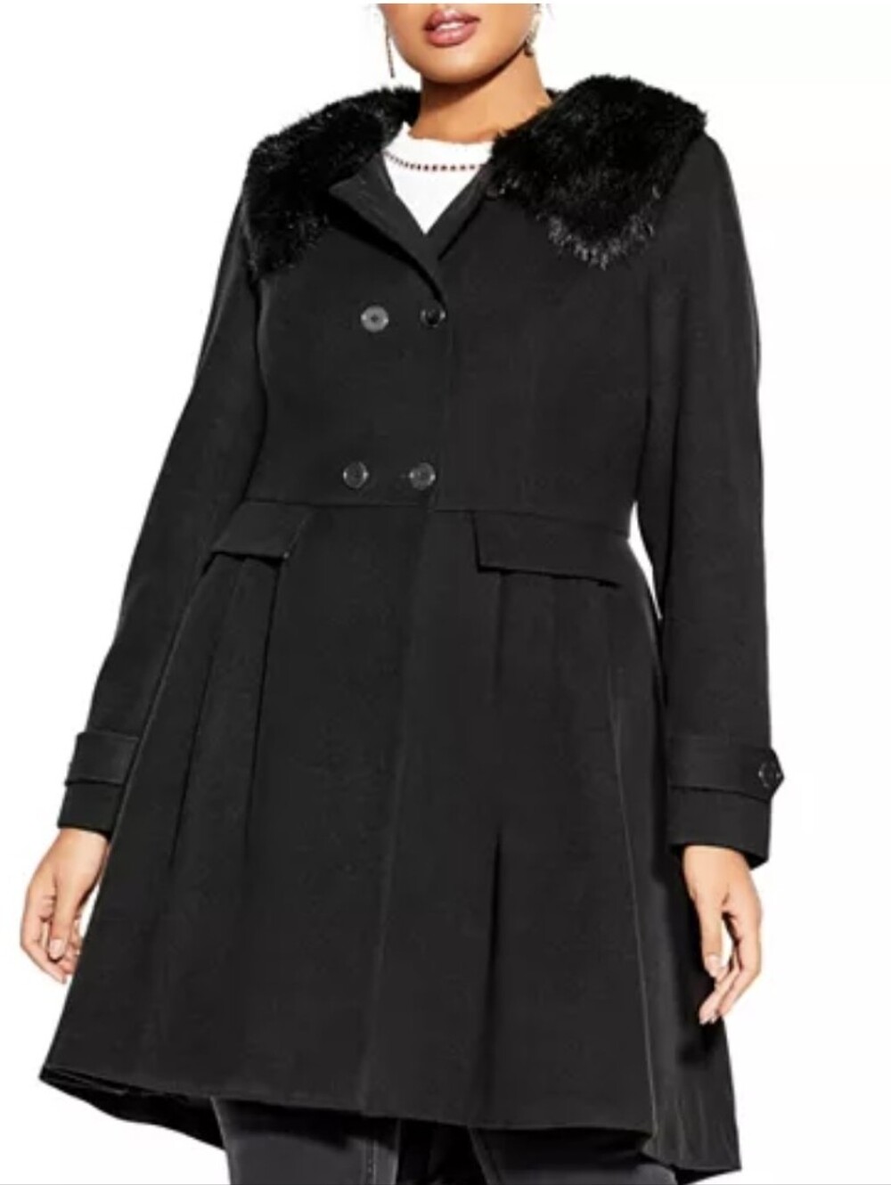 City Chic Black Faux-Fur Collar Faux Wool Coat M 18 NWOT